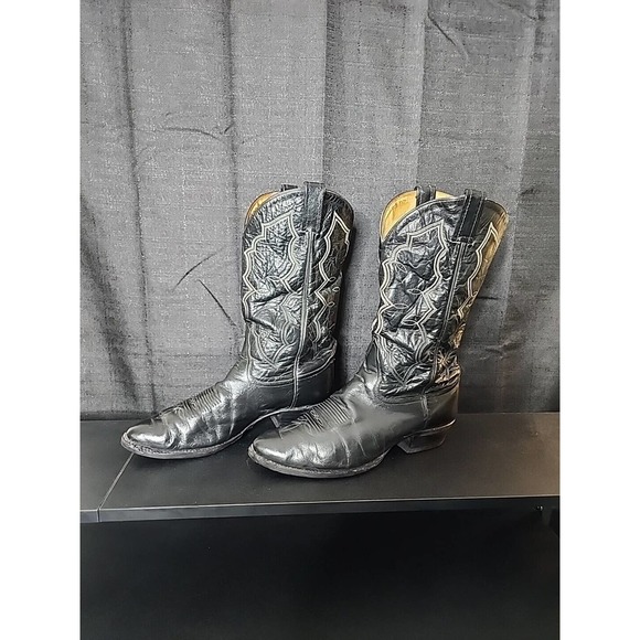 Tony Lama Leather Antigua Black Western Cowboy Boots Size 10 D Model #2964 Mens - Picture 1 of 8